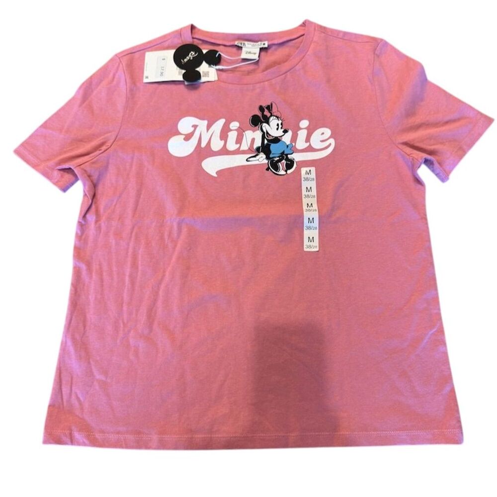 Zara x Disney Minnie Mouse Women's Pink T-Shirt Size M Casual Spring